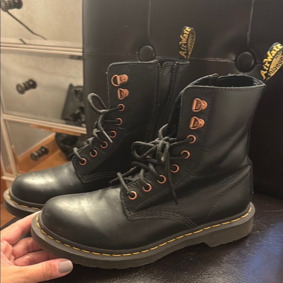 Dr. Martens Black Leather Boots with Yellow Stitching - Picture 2 of 4
